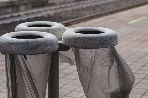 Empty trash cans on the street. Garbage separation Stock Photos
