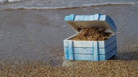 Empty treasure chest on a deserted island. Stock Footage 334439349