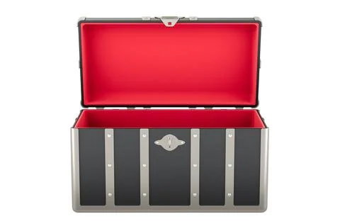 Empty Treasure Chest, front view. 3D rendering Stock Illustration