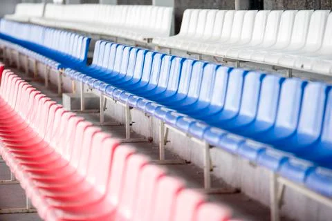 Empty tribune with plastic seats Stock Photos