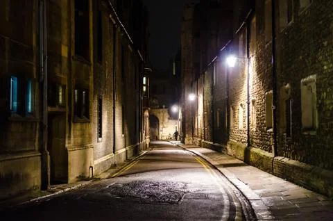 An empty Trinity Lane by night, Cambridge, United Kingdom Stock Photos