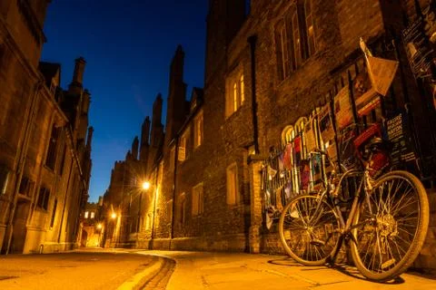 An empty Trinity Lane by night, Cambridge, United Kingdom Stock Photos