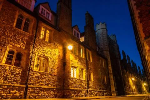 An empty Trinity Lane by night, Cambridge, United Kingdom Stock Photos