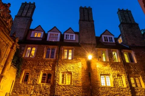 An empty Trinity Lane by night, Cambridge, United Kingdom Stock Photos
