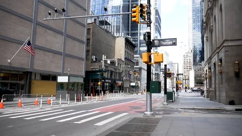 Empty Trinity Place NYC Streets Coronavirus Quarantine Lockdown Stock Footage 128704620