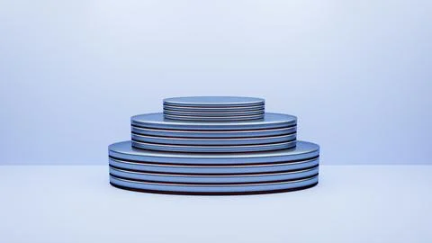 Empty triple oval blue podium with ruby inserts on a white blue background. G Stock Illustration