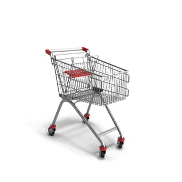 Empty trolley from the supermarket 3d render on white background Illustrazione stock