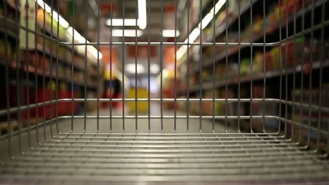 Empty trolley in supermarket Stock Footage 82775714