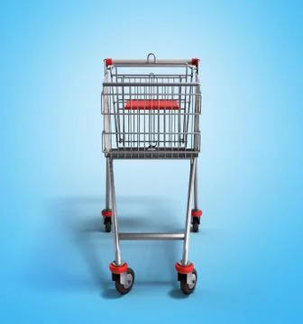 Empty trolley from the supermarket in front 3d render on gradient background Illustrazione stock