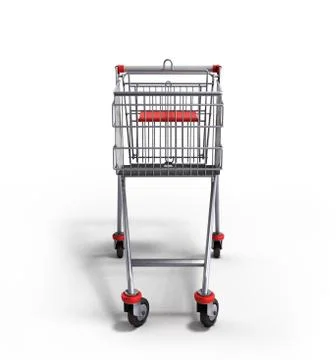 Empty trolley from the supermarket in front 3d render on white background Stock Illustration