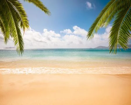 Empty tropical beach background with copy space Stock Photos