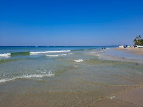Empty tropical beach background. Horizon with sky and white sand, tropical beach Stock Photos