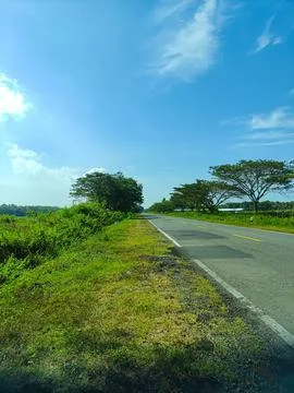 Empty Tropical Road Passing Through Green Countryside Landscape Stock Photos