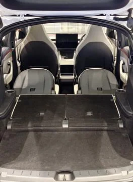 Empty trunk of 7 seater SUV with the rear seats folded down Stock Photos