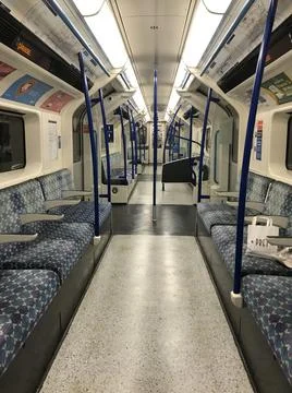 Empty tube, underground London lockdown 2021 Stock Photos