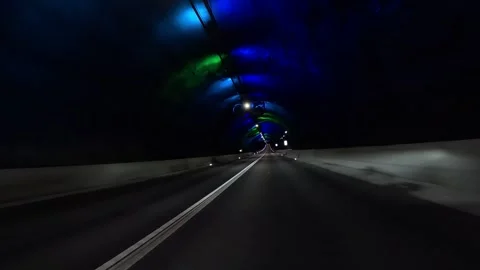 Empty Tunnel Car Ride - dashcam go pro with colors Stock Footage 273585465