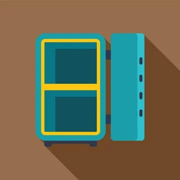Empty two door refrigerator with open door displaying interior compartments Stock Illustration