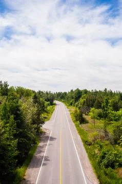 Empty two-lane road passing through forest. Foto stock