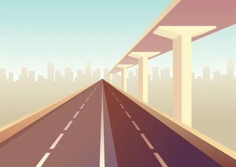 Empty two lavels speed highway. Straight road through to city landscape Stock Illustration