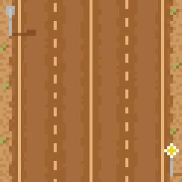 Empty two way direct road six lines and signs pixel art illustration Stock Illustration