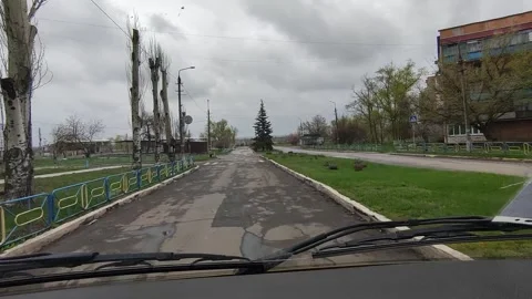 Empty Ugledar Streets After Rain, April 2022 Vídeo Stock 317219689