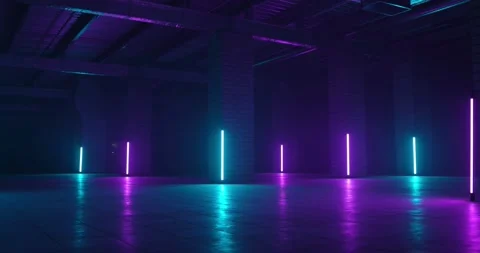 Empty underground hall. The backdrop of hall with concrete walls and neon lights Stock-Footage 186273207
