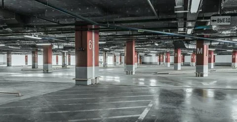 Empty underground parking background with copy space Stock Photos