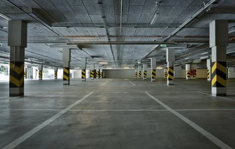 Empty underground parking background with copy space Stock Photos