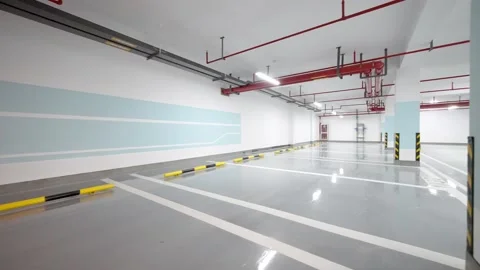 Empty underground parking lot Stock Footage 166790529