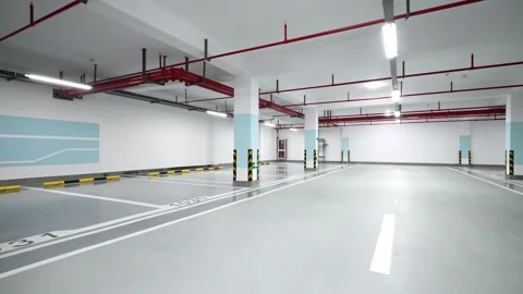 Empty underground parking lot Stock Footage 166790847