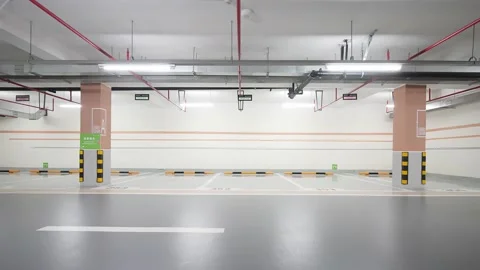 Empty underground parking lot in new residential district Stock Footage 194888153