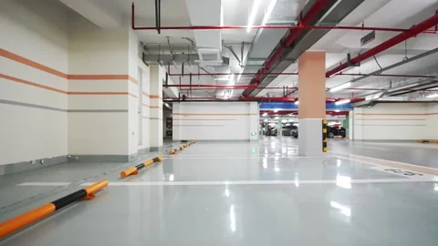 Empty underground parking lot in new residential district Stock Footage 194888159