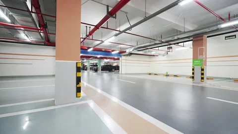 Empty underground parking lot in new residential district Stock Footage 194888327