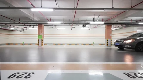 Empty underground parking lot in new residential district Stock Footage 194888328