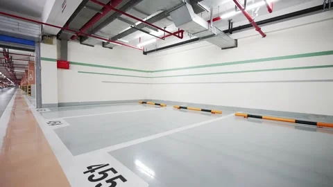 Empty underground parking lot in new residential district Stock Footage 194888515