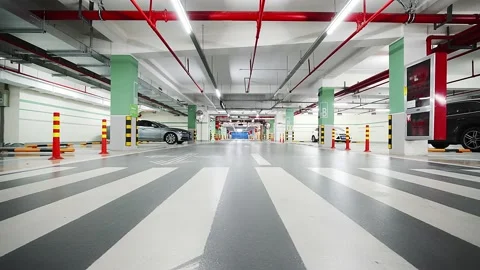 Empty underground parking lot in new residential district Stock Footage 194888604