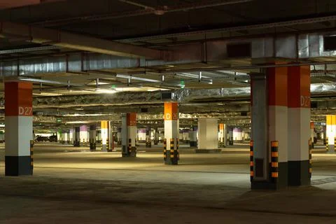 Empty underground parking lot Stock Photos
