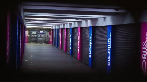 Empty underpass with closed shops during martial law in Ukraine Stock Footage 196121762