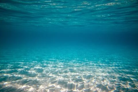 Empty underwater ocean bottom background with copy space Stock Photos