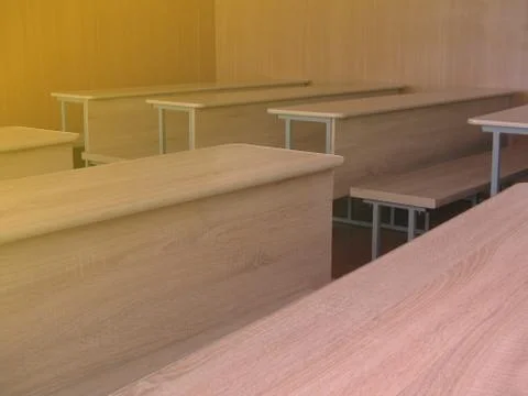 Empty university classroom without young studen background. The school holida 스톡 사진