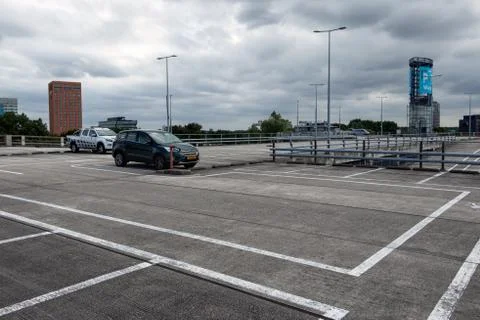 Empty upper deck of parking garage Utrecht Stock Photos