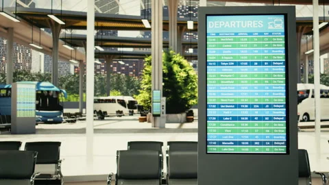 Empty urban bus station with modern illuminated departure board Stock Footage 334731137