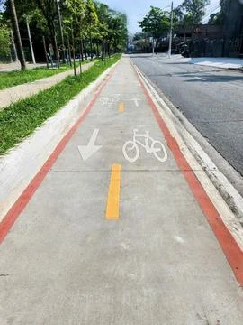 Empty urban cycle path Stock Photos
