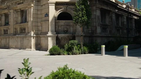 Empty Urban Park Area with Old Stone Fountain and Greenery Stock Footage 338243334