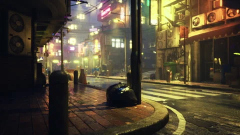 Empty urban street shimmering with multicolored neon light reflections Stock Footage 341829162