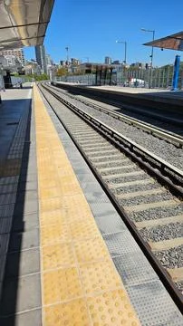 Empty urban train station platform Stock Photos