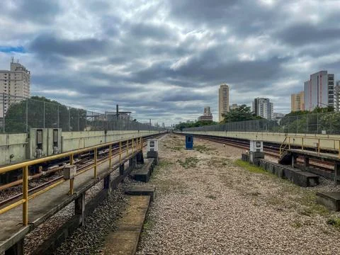 Empty urban train tracks 스톡 사진