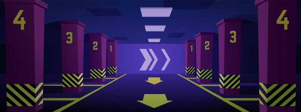 Empty urban underground parking interior vector flat illustration, transport Ilustración de archivo