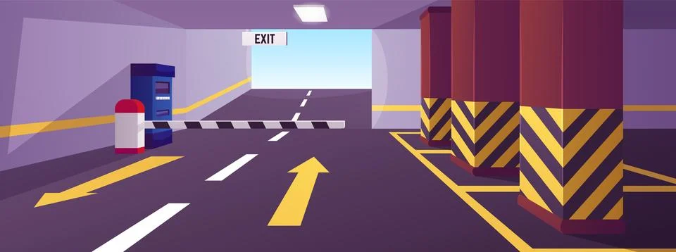 Empty urban underground parking interior vector flat illustration, transport Stock Illustration