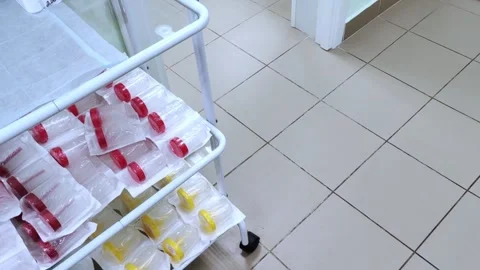 Empty urine containers for medical analysis at clinic lab. Video stock 275824085